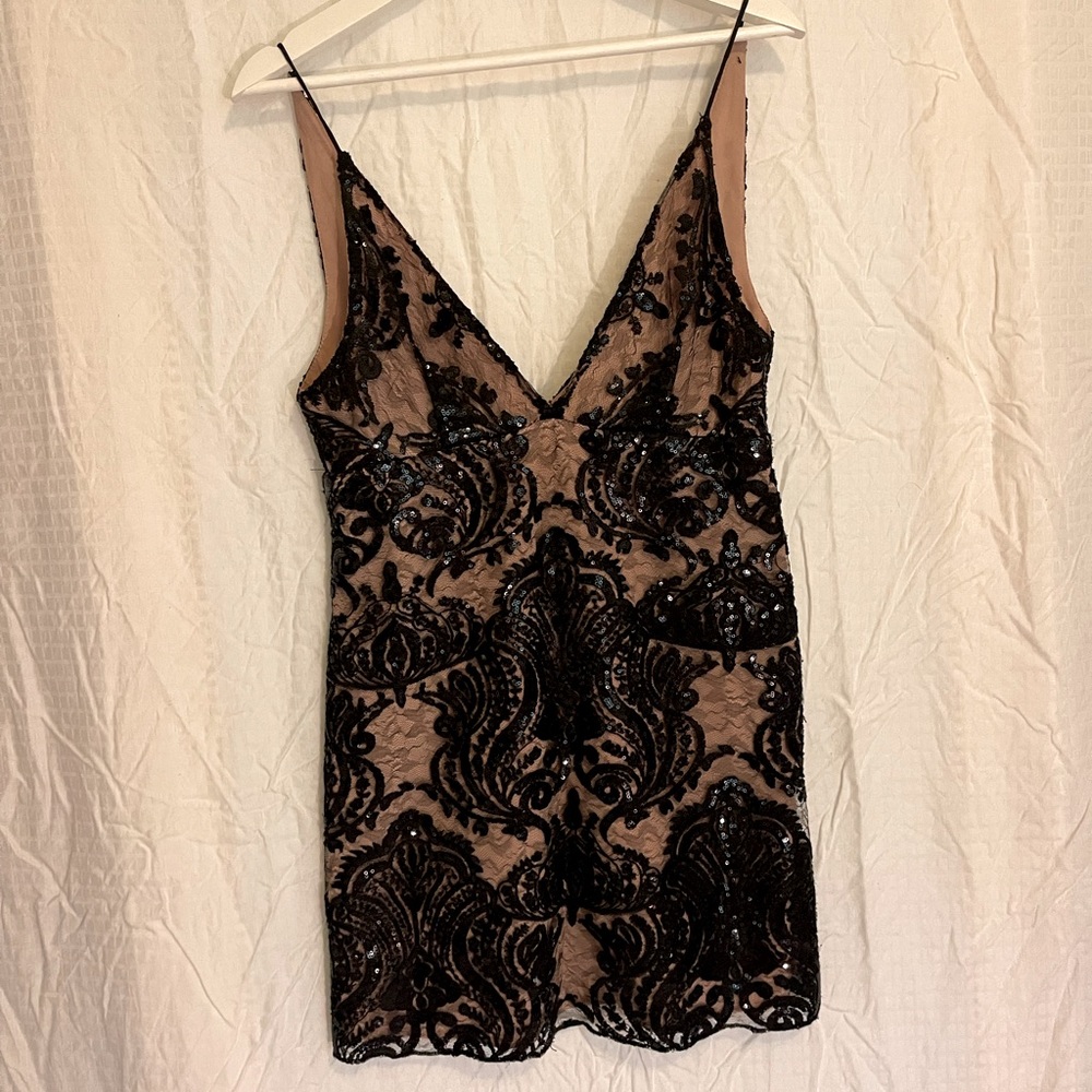 Free People Black Lace Sequin Mini Dress